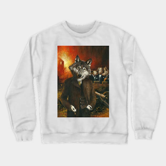 Mr Wolf And The Three Pigs Crewneck Sweatshirt by mictomart